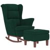 vidaXL Fauteuil &agrave; bascule &agrave; oreilles en velours vert fonc&eacute; bois massif