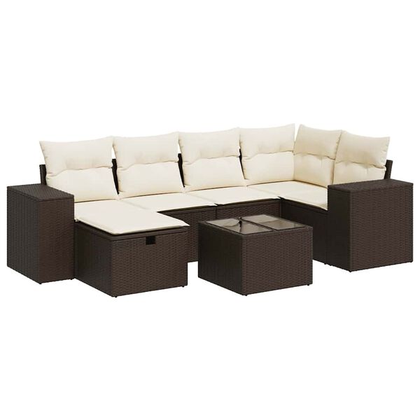 vidaXL Salon de jardin avec coussins 7 pcs marron r&eacute;sine tress&eacute;e