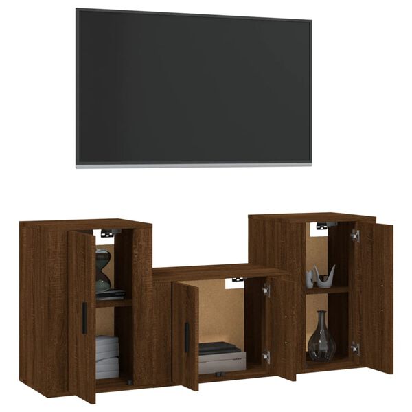 vidaXL Ensemble de meubles TV 3 pcs Ch&ecirc;ne marron Bois d'ing&eacute;nierie
