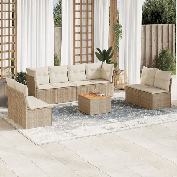 vidaXL Salon de jardin avec coussins 9 pcs beige r&eacute;sine tress&eacute;e