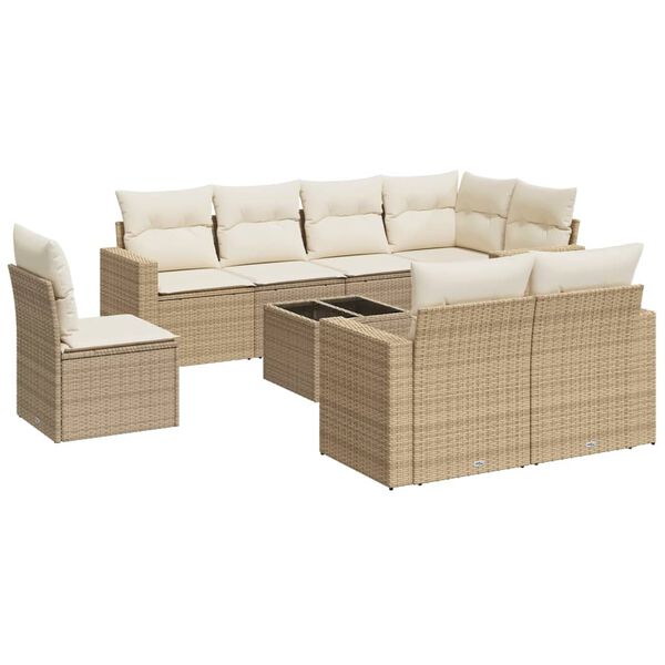 vidaXL Salon de jardin avec coussins 9 pcs beige r&eacute;sine tress&eacute;e