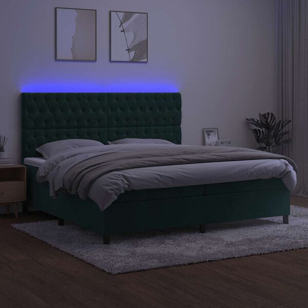 vidaXL Sommier &agrave; lattes de lit matelas et LED Vert fonc&eacute; 200x200 cm