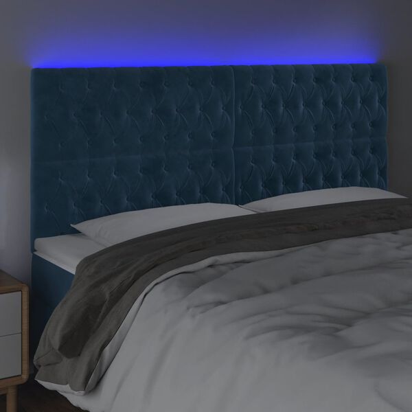 vidaXL T&ecirc;te de lit &agrave; LED Bleu fonc&eacute; 200x7x118/128 cm Velours