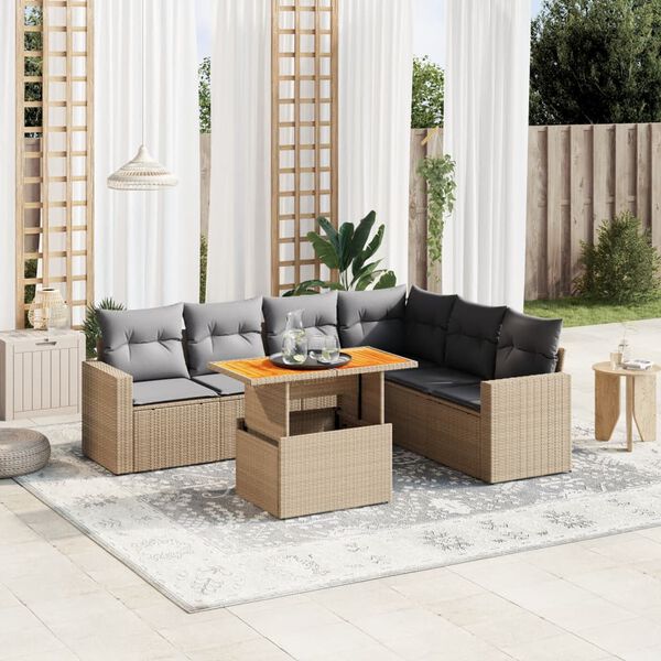 vidaXL Salon de jardin avec coussins 7 pcs beige r&eacute;sine tress&eacute;e