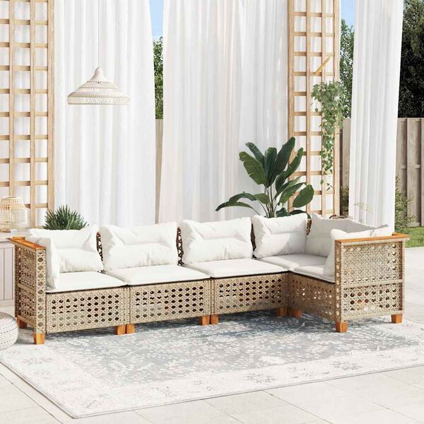 vidaXL Salon de jardin avec coussins 5 pcs beige résine tressée