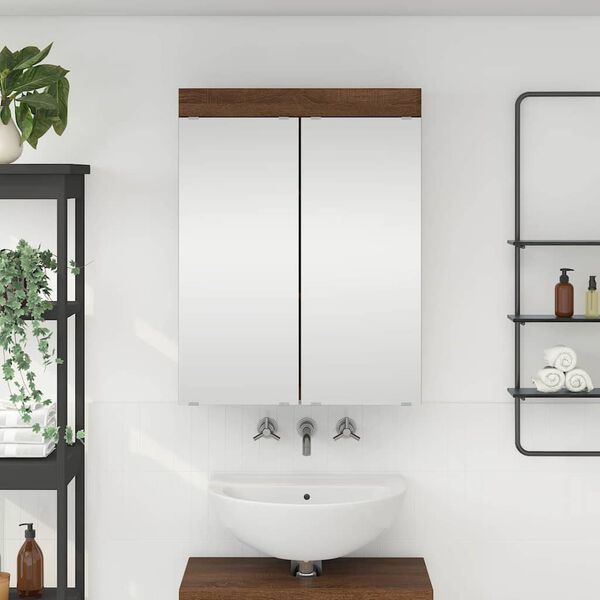 vidaXL Amoire de salle de bain avec miroir avec porte TULUM Ch&ecirc;ne brun