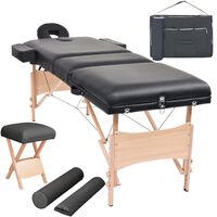 vidaXL Table de massage pliable et tabouret 10 cm d'épaisseur Noir