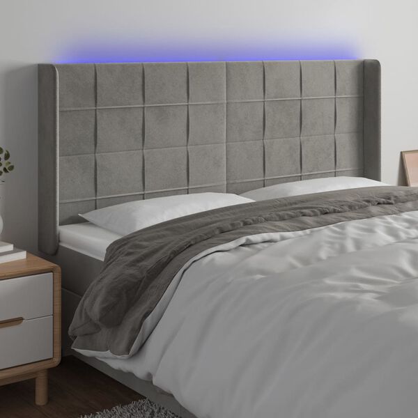 vidaXL T&ecirc;te de lit &agrave; LED Gris clair 183x16x118/128 cm Velours