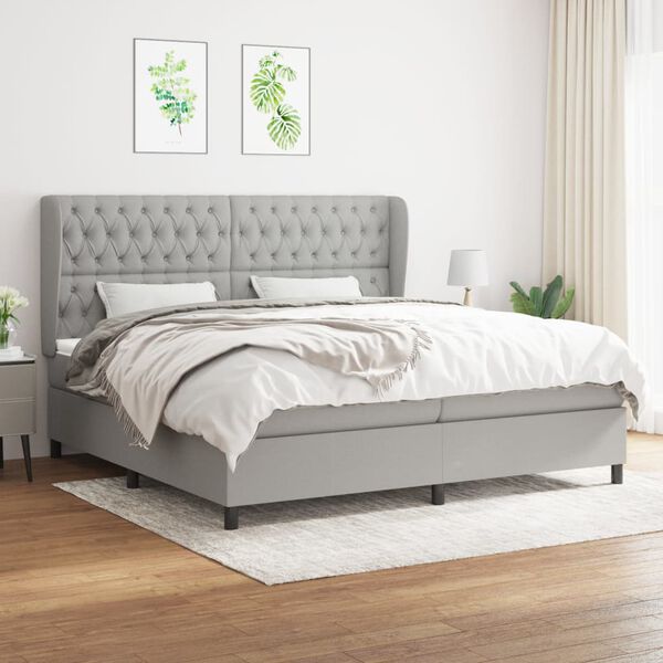 vidaXL Sommier &agrave; lattes de lit avec matelas Gris clair 200x200cm Tissu