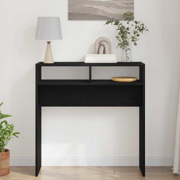 vidaXL Table console Ch&ecirc;ne noir 78 x 30 x 80 cm Bois d'ing&eacute;nierie