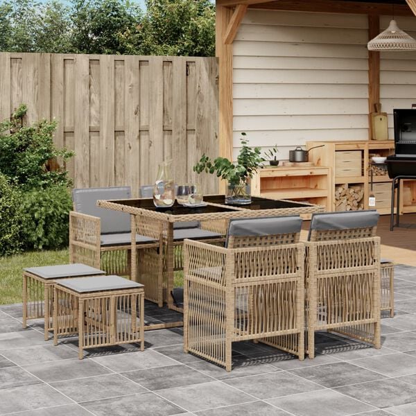 vidaXL Ensemble &agrave; manger de jardin et coussins 9 pcs m&eacute;lange beige