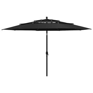 vidaXL Parasol de jardin &agrave; 3 niveaux avec m&acirc;t en aluminium noir 3,5 m