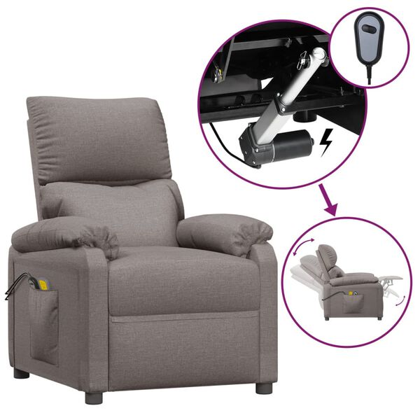 vidaXL Fauteuil électrique de massage Taupe Tissu