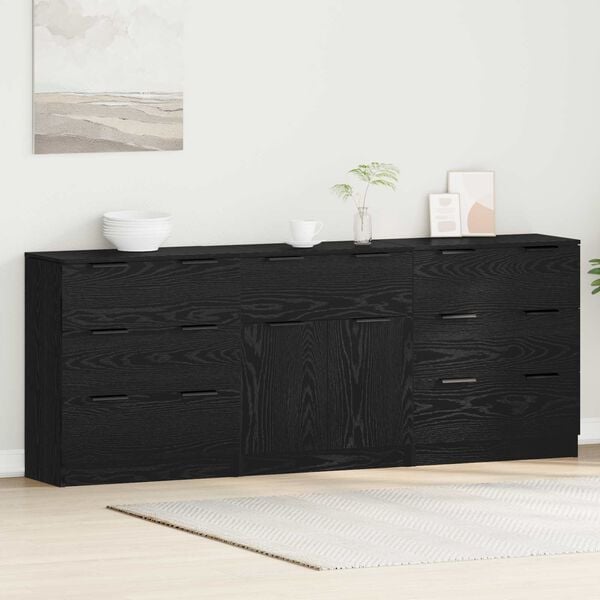 vidaXL Buffet 3 pcs Ch&ecirc;ne noir 181 x 30 x 70 cm Bois d'ing&eacute;nierie