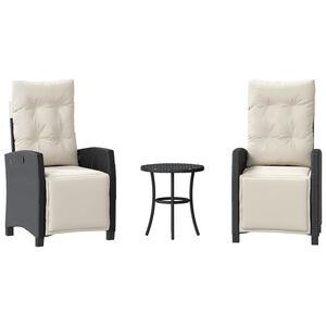 vidaXL Ensemble de bistro 3 pcs avec coussins noir r&eacute;sine tress&eacute;e