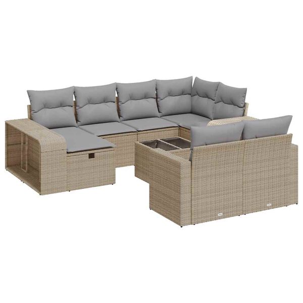vidaXL Salon de jardin 11 pcs avec coussins beige r&eacute;sine tress&eacute;e