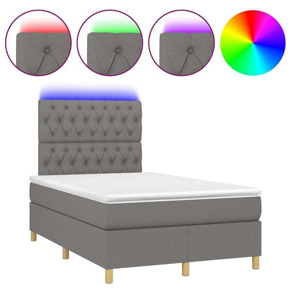 vidaXL Sommier &agrave; lattes de lit matelas LED gris fonc&eacute; 120x190 cm tissu