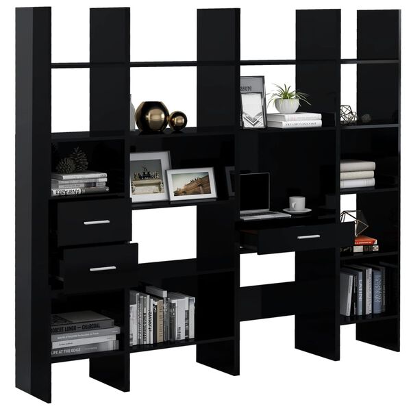 vidaXL Ensemble de biblioth&egrave;que 4 pcs Noir brillant Bois d'ing&eacute;nierie