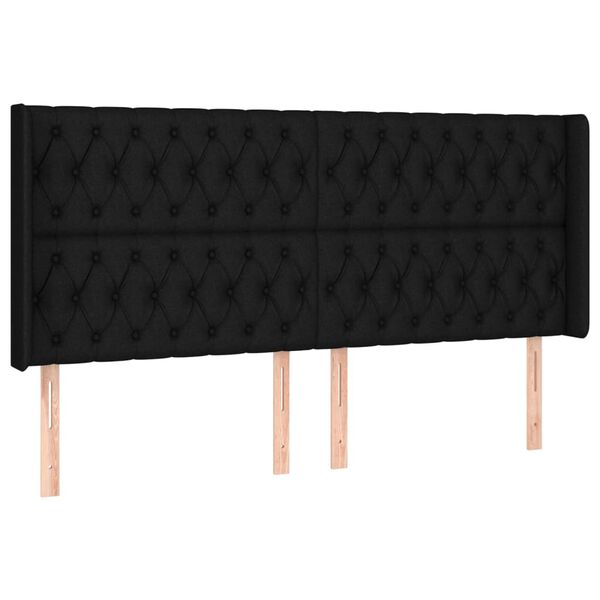 vidaXL T&ecirc;te de lit avec oreilles Noir 203x16x118/128 cm Tissu