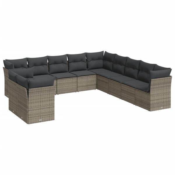 vidaXL Salon de jardin 11 pcs avec coussins gris r&eacute;sine tress&eacute;e