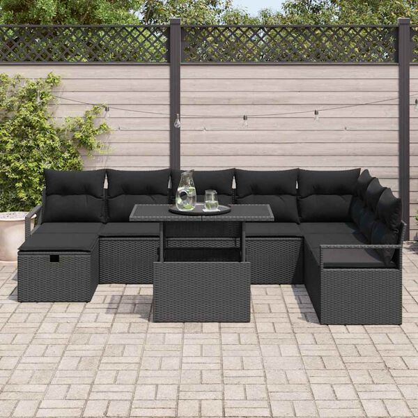 vidaXL Ensemble de canap&eacute; de jardin avec coussin 9 pcs Noir Poly rotin