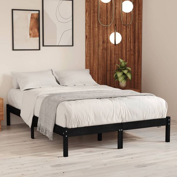 vidaXL Cadre de lit sans matelas noir bois massif 140x190 cm