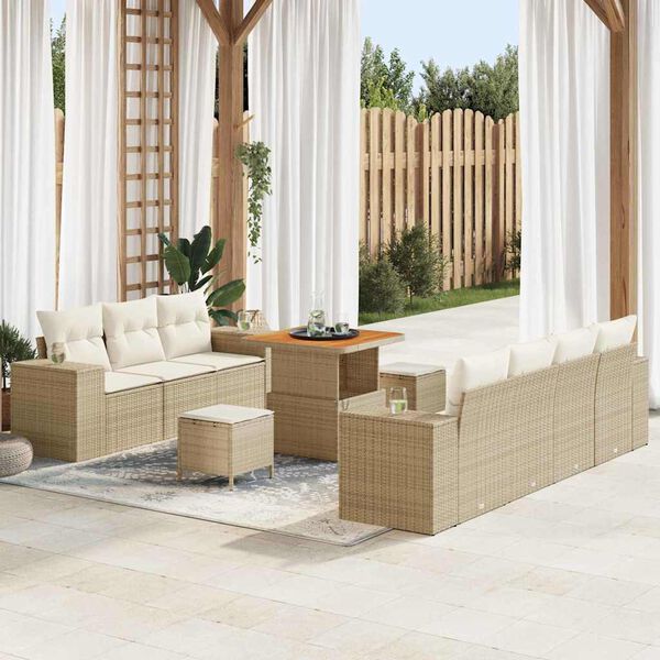 vidaXL Ensemble de canapé de jardin 10 pcs Beige et crème Poly Rattan