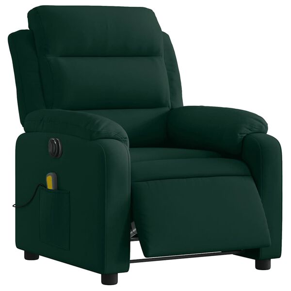 vidaXL Fauteuil inclinable de massage &eacute;lectrique vert fonc&eacute; velours