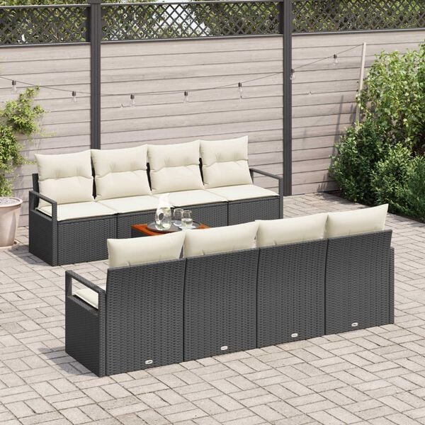 vidaXL Ensemble de canap&eacute; de jardin avec coussin 9 pcs Noir polyrotin