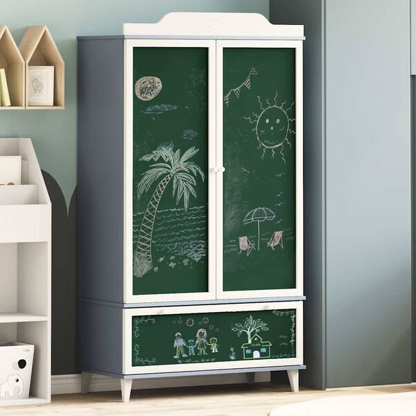 vidaXL Armoire Tableau Noir ROROS Gris et blanc 90 x 45 x 165 cm