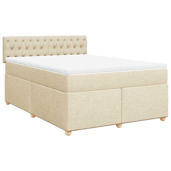 vidaXL Sommier &agrave; lattes de lit avec matelas Cr&egrave;me 140x190 cm Tissu