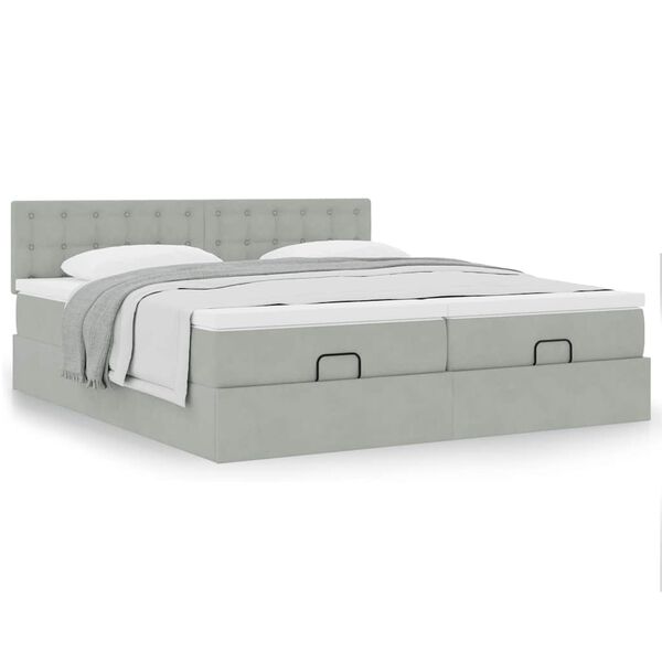 vidaXL Cadre de lit ottoman avec matelas gris clair 200x200 cm velours