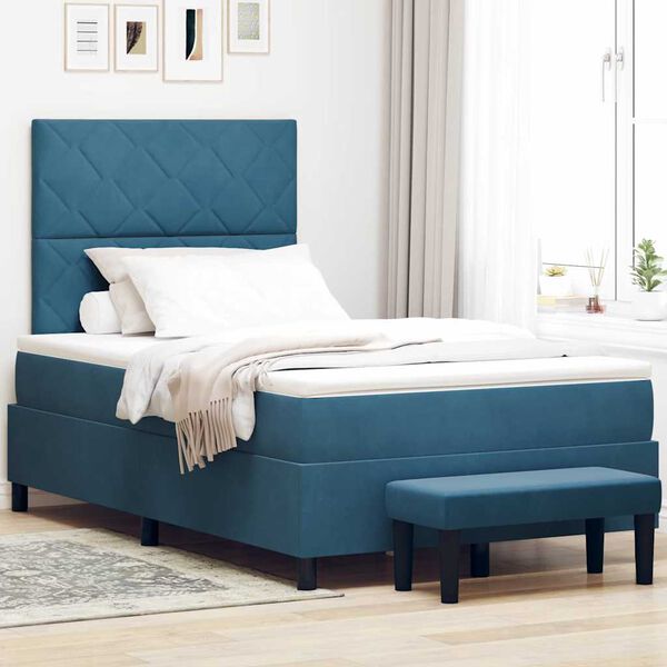 vidaXL Lit &agrave; ressorts avec matelas Bleu fonc&eacute; 120 x 190 cm Velours