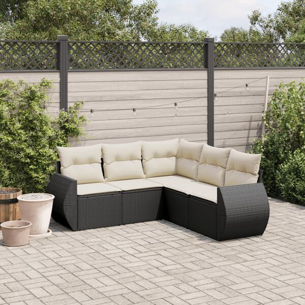 vidaXL Salon de jardin 5 pcs avec coussins noir r&eacute;sine tress&eacute;e