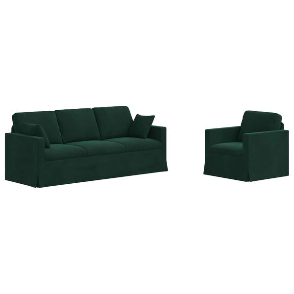 vidaXL Canap&eacute; 2 pcs Vert fonc&eacute; 198 x 78 x 80 cm Velours
