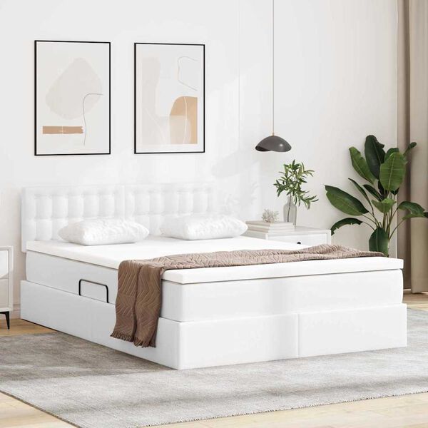 vidaXL Lit avec rangement et matelas Blanc pur 140 x 190 cm