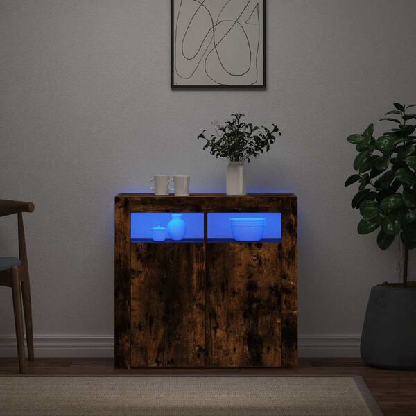vidaXL Buffet avec lumi&egrave;res LED ch&ecirc;ne fum&eacute; 80x35x75 cm