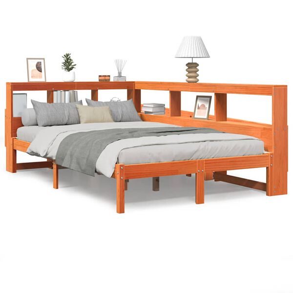 vidaXL Lit bibliothèque sans matelas cire marron 135x190 cm pin massif