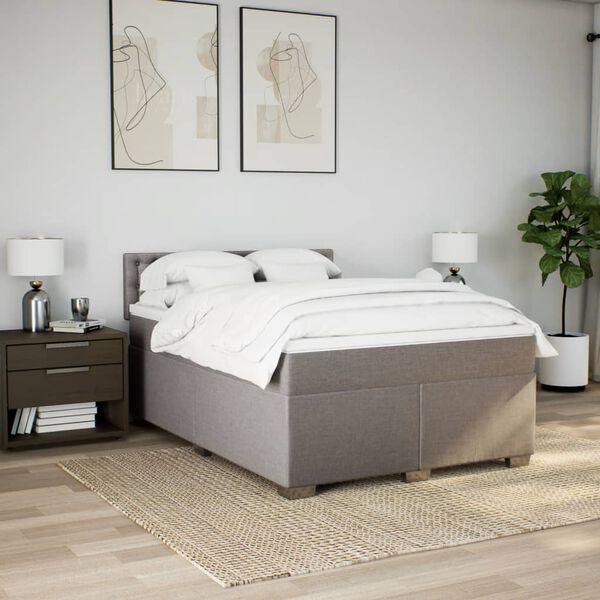 vidaXL Sommier &agrave; lattes de lit avec matelas Taupe 140x190 cm Tissu
