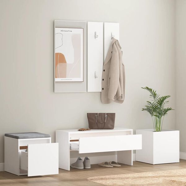vidaXL Ensemble de meubles de couloir Blanc Bois d'ing&eacute;nierie