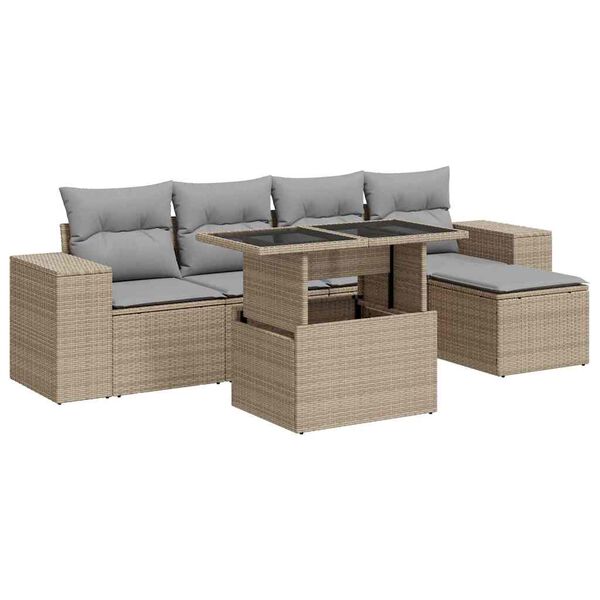 vidaXL Salon de jardin avec coussins 6 pcs beige r&eacute;sine tress&eacute;e