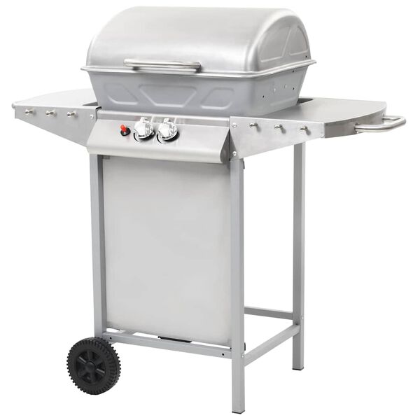 vidaXL Barbecue &agrave; gaz avec 2 zones de cuisson Acier Argent&eacute;