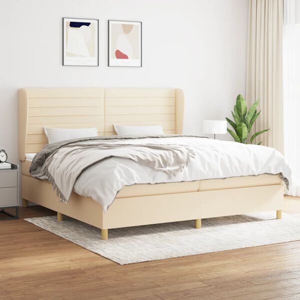 vidaXL Sommier &agrave; lattes de lit avec matelas Cr&egrave;me 200x200 cm Tissu