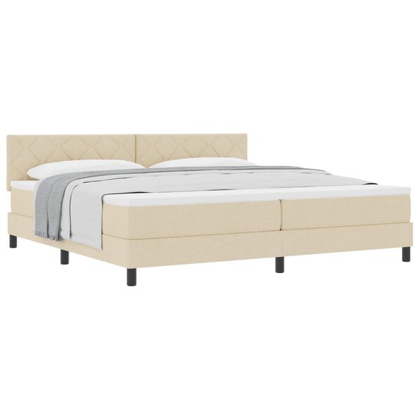 vidaXL Lit &agrave; ressorts avec matelas Cr&egrave;me 200 x 200 cm tissu