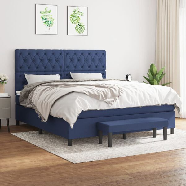 vidaXL Sommier &agrave; lattes de lit avec matelas Bleu 160x200 cm Tissu