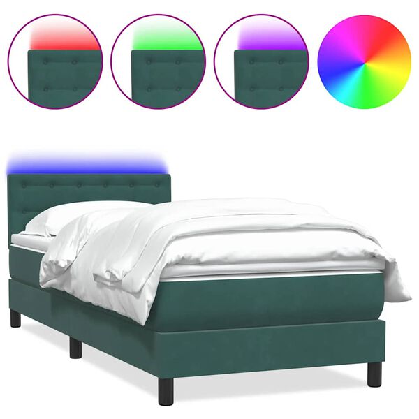 vidaXL Sommier &agrave; lattes de lit et matelas et LED vert fonc&eacute; 90x220 cm velours