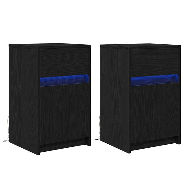 vidaXL Armoire de chevet LED 2 pcs Ch&ecirc;ne noir 38 x 34 x 61 cm