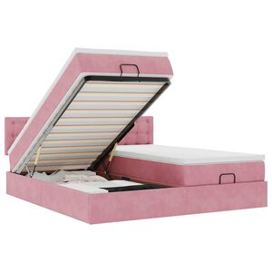 vidaXL Cadre de lit ottoman avec matelas rose 180x200 cm velours