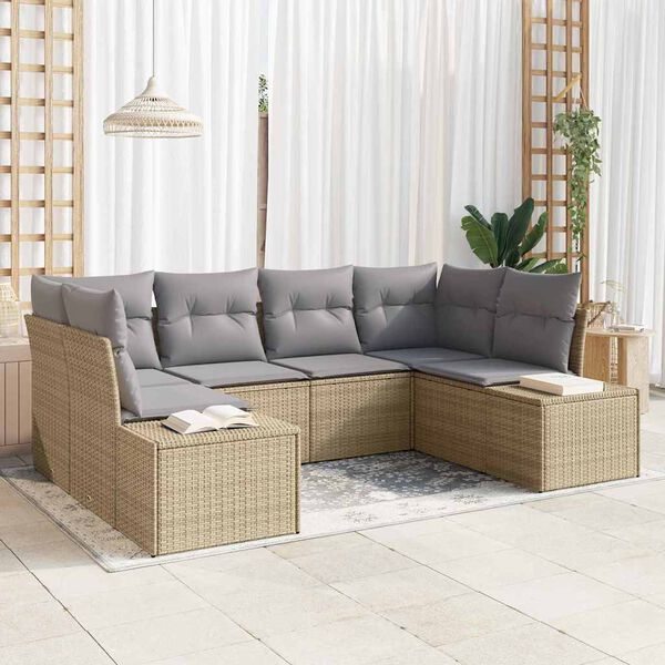 vidaXL Ensemble de canap&eacute; de jardin avec coussin 6 pcs Beige polyrotin