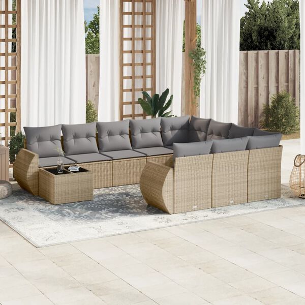 vidaXL Salon de jardin 11 pcs avec coussins beige r&eacute;sine tress&eacute;e